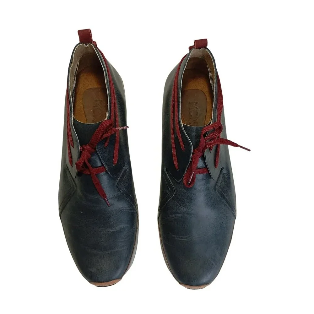 MCNDO Carnaby Shoes Mens Black Leather Size 11 Red Laces Casual Comfort Rubber
